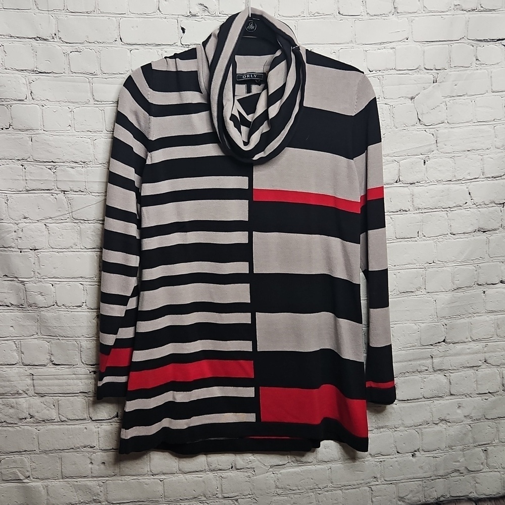 Orly Women's Turtleneck Sweater Black Gray Red XLarge
